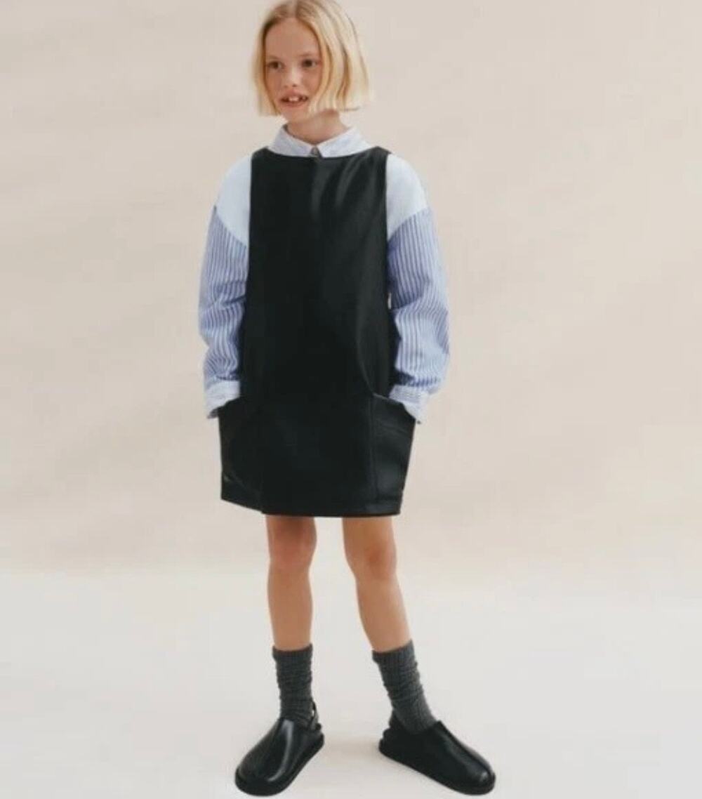 ZARA Kids Girls Black Faux Leather Dress Jumper Pockets Size 13-14 years